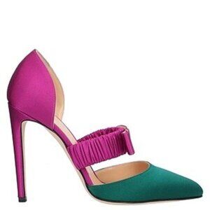 CHLOE GOSSELIN Fuchsia & Green Satin Mary Jane pumps, size 10, NWT